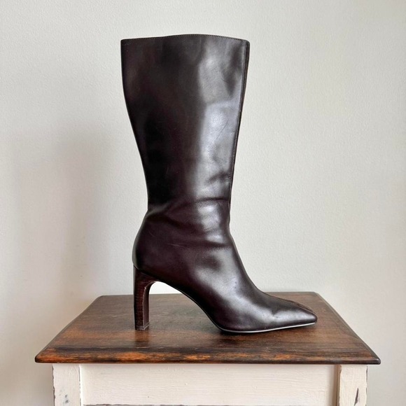 90s chocolate brown leather / suede boot pointed square toe size 10 western boho